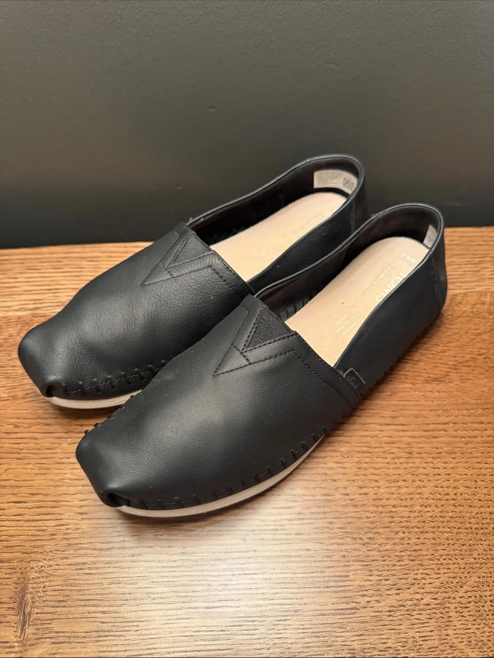 Toms Women’s Alpargata Black Leather-look Slip-On Loafers - 9.5